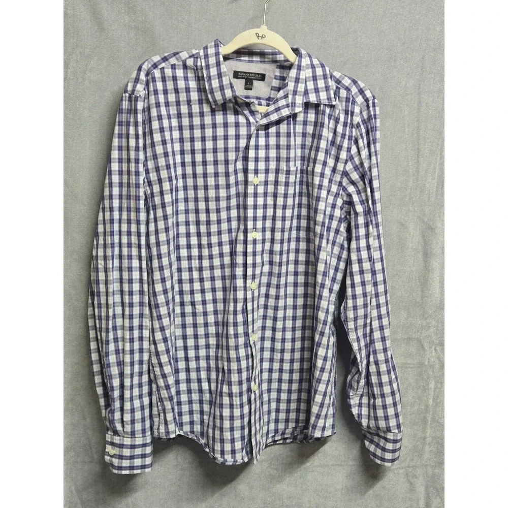 Banana Republic Mens Large Soft Wash Tailored Slim Fit Plaid Button Down Shirt